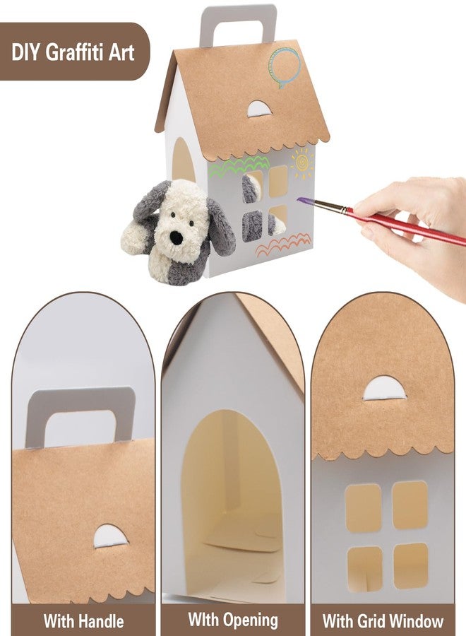 SnowTing 24 Pcs Dog Party Favor Boxes with Grid Window, Opening & Handle, Brown & White Color Scheme Blank Dog-House Foldable Treat Gift Boxes Paintable for Puppy Adoption Party, DIY Crafts, Birthday Decor - Image 4